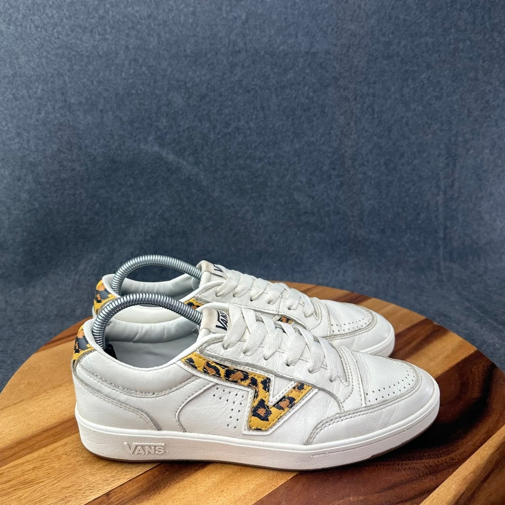 Vans Lowland CC White Leather Leopard Print Sneakers Womens 9.5 Mens 8 721356